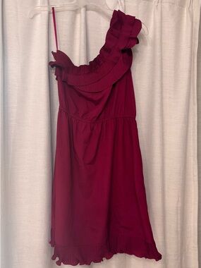 GBG Los Angeles Pleated One-Shoulder Dress in Magenta
